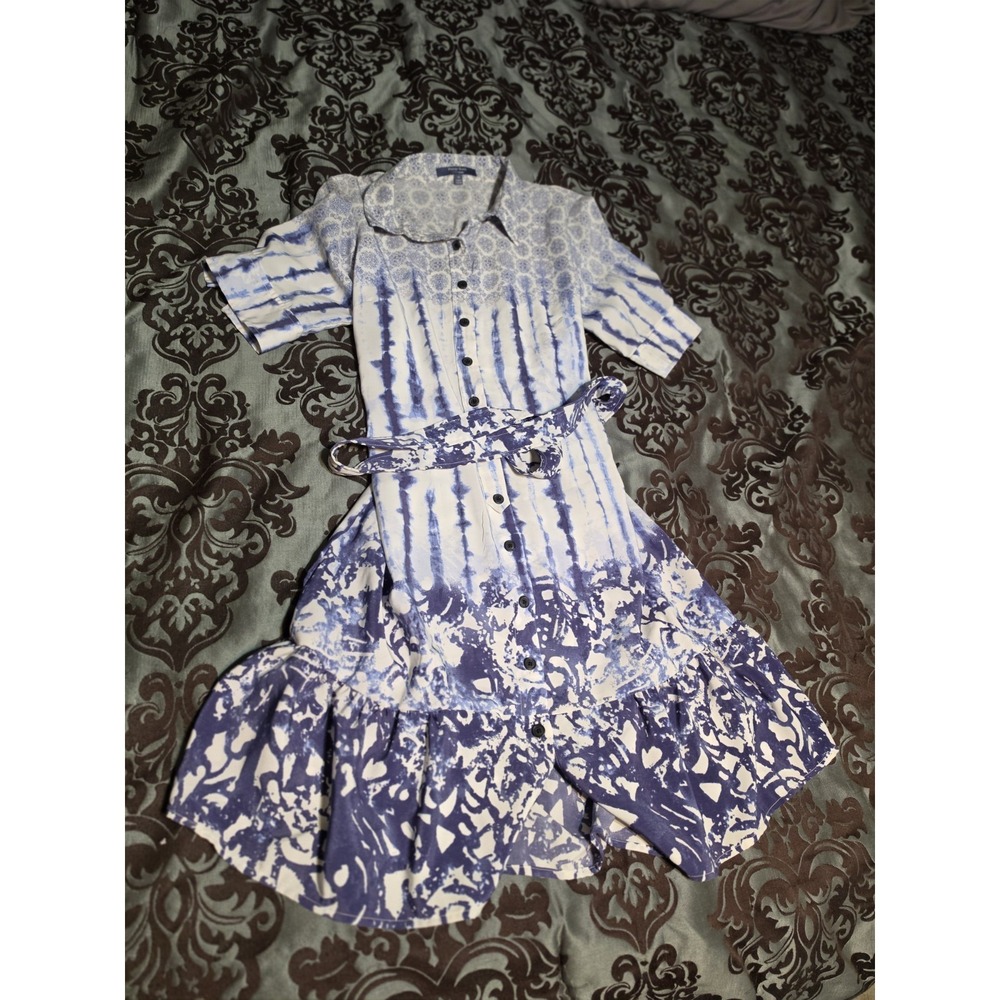 Peter Som for Design Nation Tie-Dye Medallion Shirt Dress Blue White Size 10